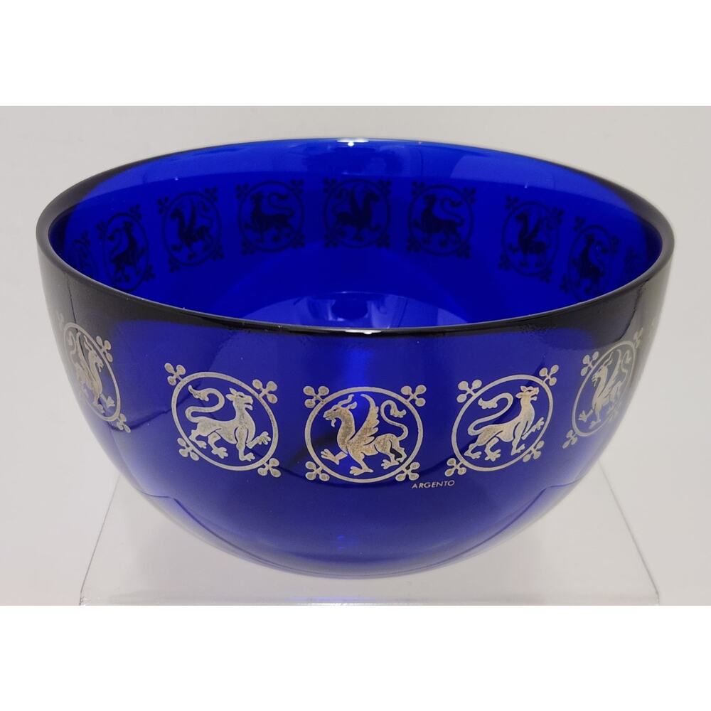 Vintage Egizia Italian Cobalt Sterling Lion Dragon Griffin 6 1/2" Bowl